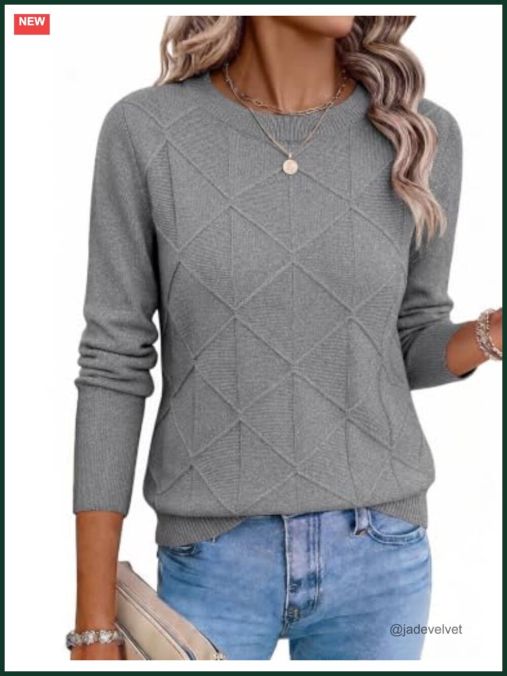 Womens Cable Knit Crewneck Pullover Sweater Soft Cozy Long Sleeve Casual